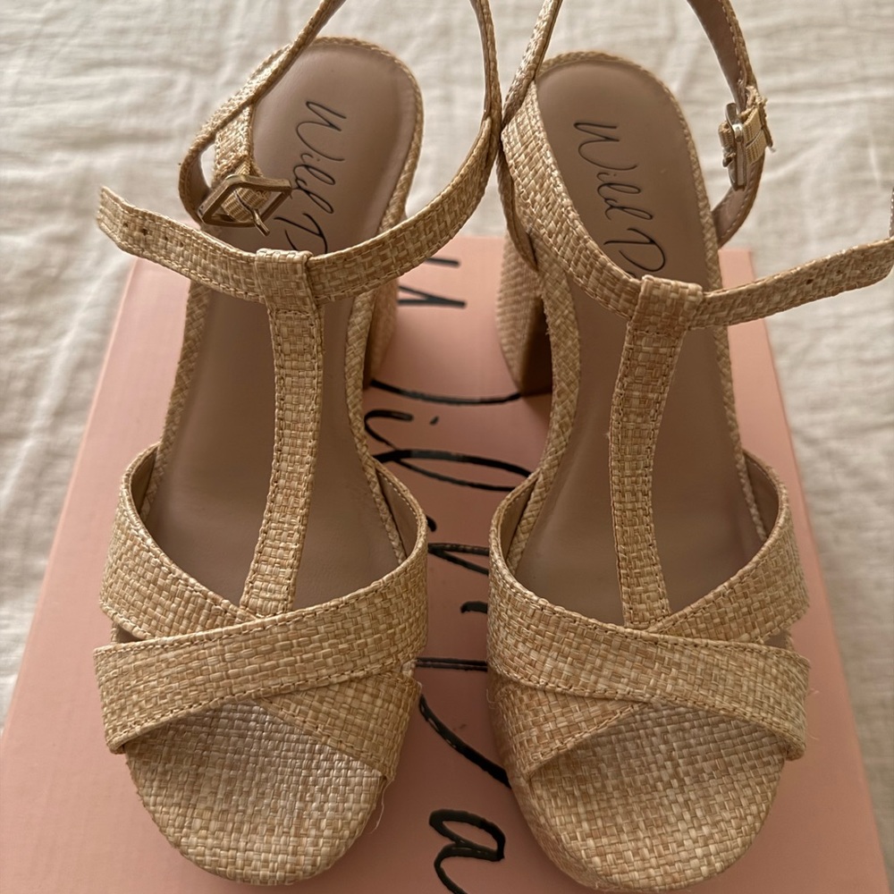 Wild Pair Women's Woven Tan Wedges